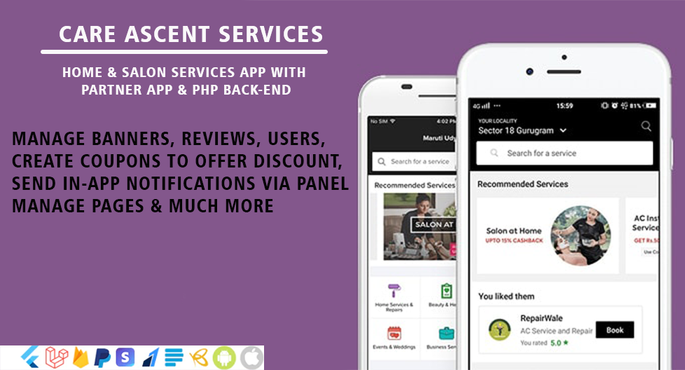 Care Ascent Services -Home & Salon Services App with Partner App & PHP Back-end